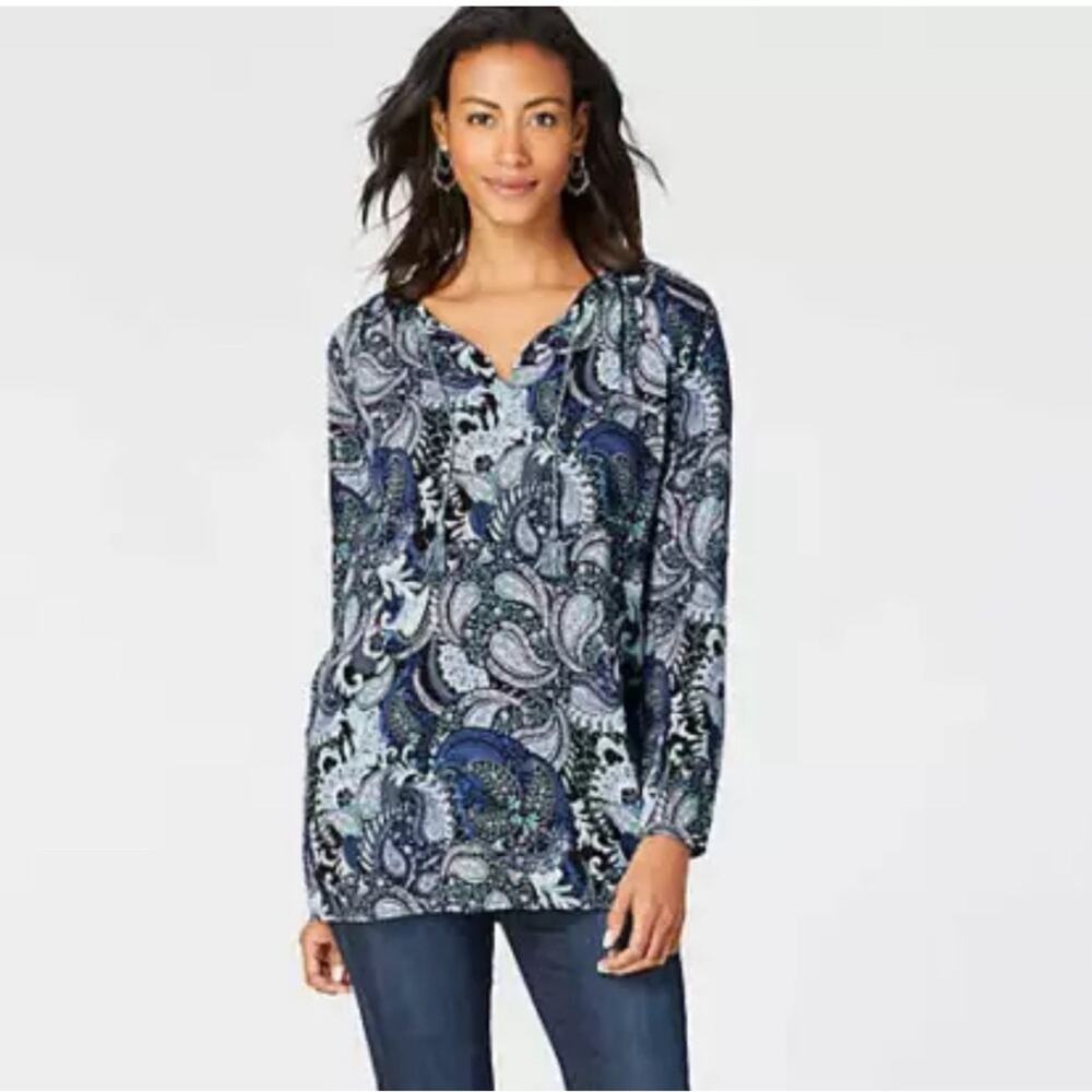 J. Jill Long Sleeve Paisley Tassel Tunic Top
